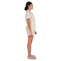 MeMoi Women's Coral Reef Notch Collar Cotton Blend Pajama Set