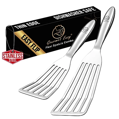 Gourmet Easy Stainless Steel Fish Spatula Set – 1 Large + 1 Small Metal Spatula