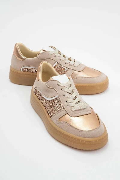Forever & Always Womens Felipe Glitter Leather Sneakers
