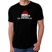 LA Pop Art Men's Cotton/Poly Blend Word T-Shirt - Christmas Peeking Dog