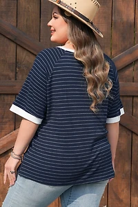 Threaded Pear Women's Melany Trim Ribbed T PLUS Shirt