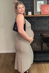 PinkBlush Womens Beige Striped Knit Fitted Sleeveless Maternity Maxi Dress