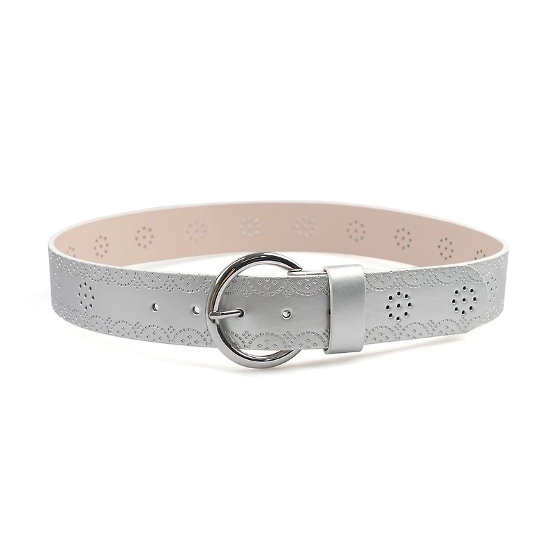 AGP PARIS Silver Round Buckle Women's Belt
