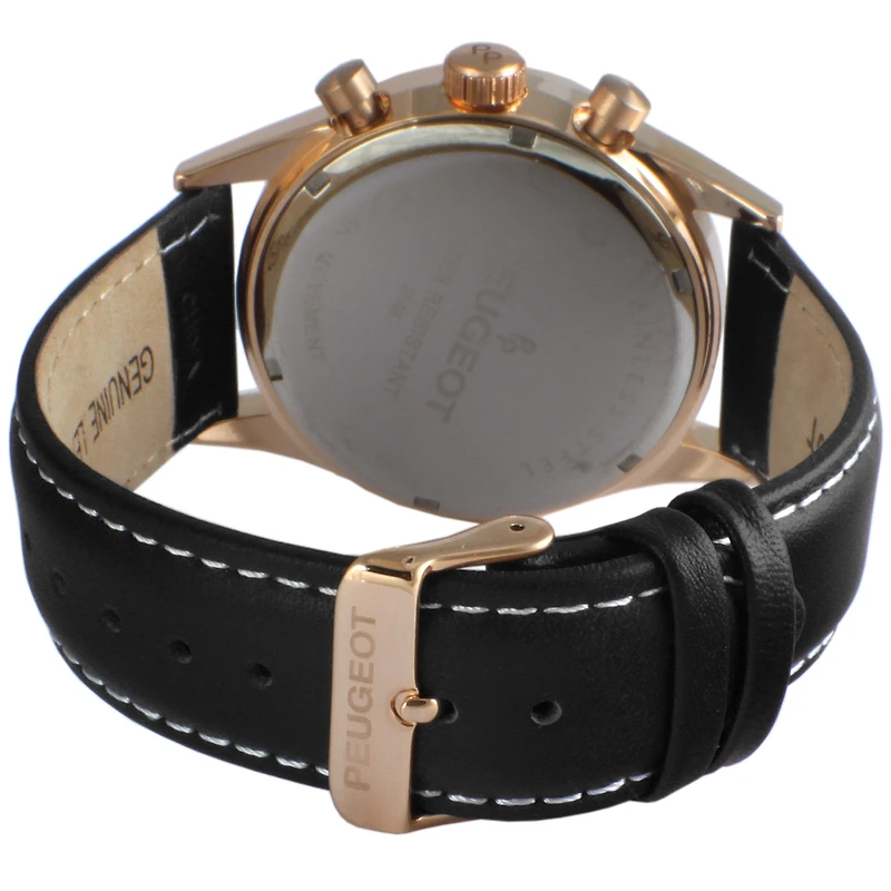 Peugeot Men Rose-Gold Plated Multi-Function Leather Strap Watch