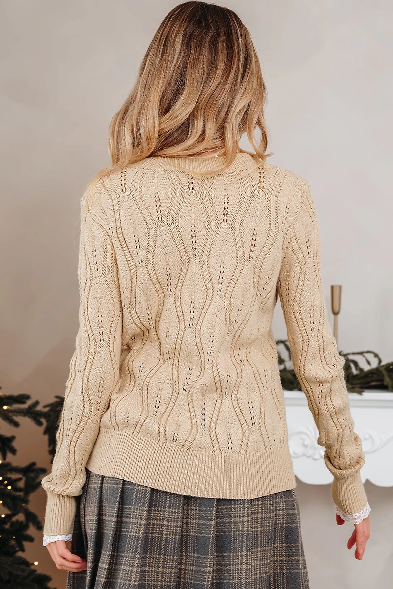 Threaded Pear Women's Abigail Lace Patchwork Sleeve Sweater