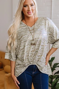 Threaded Pear Women's Bailee Leopard Half Sleeve V Neck Loose Fit Top
