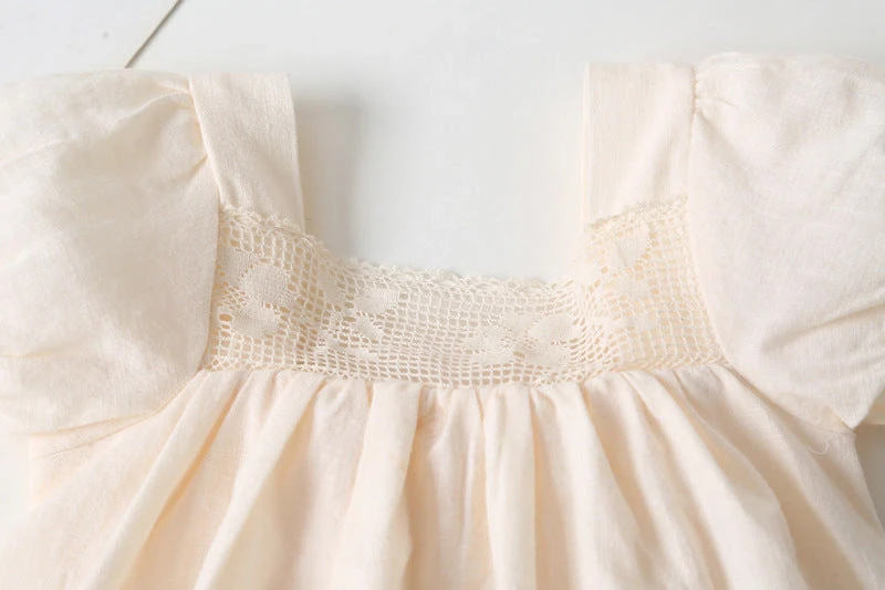 MyKids-USA Baby Girl Solid Square Collar Short-Sleeved Dress bodysuit