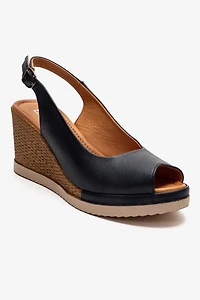 Forever & Always Womens Helina Leather Wedge Sandals