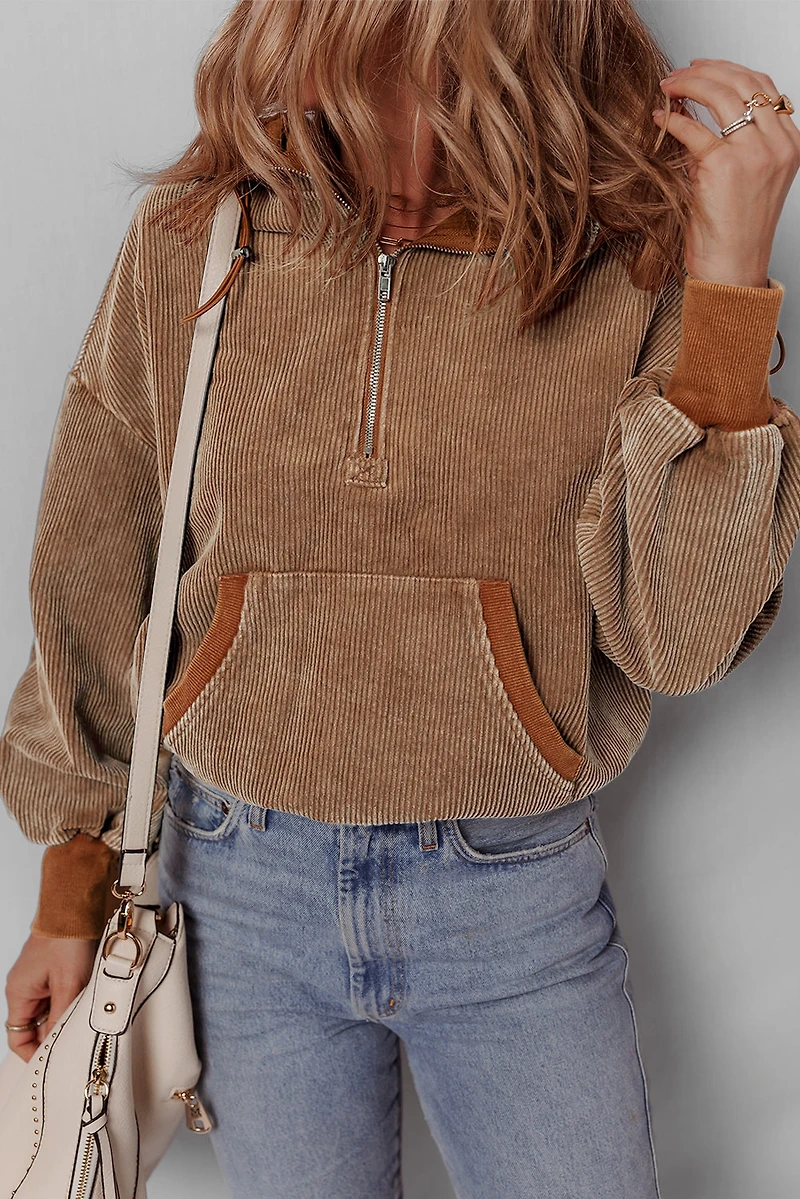 Threaded Pear Women's Abigail Kangaroo Drawstring Corduroy Hoodie