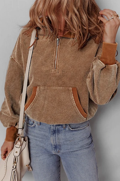 Threaded Pear Women's Abigail Kangaroo Drawstring Corduroy Hoodie