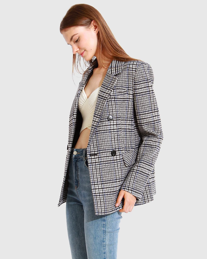Belle & Bloom Womens Piccadilly Wool Blend Plaid Blazer
