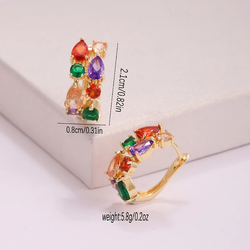 Colorful Multi Cubic Zirconia Huggie Earring Gold Plated Rainbow CZ Hoop