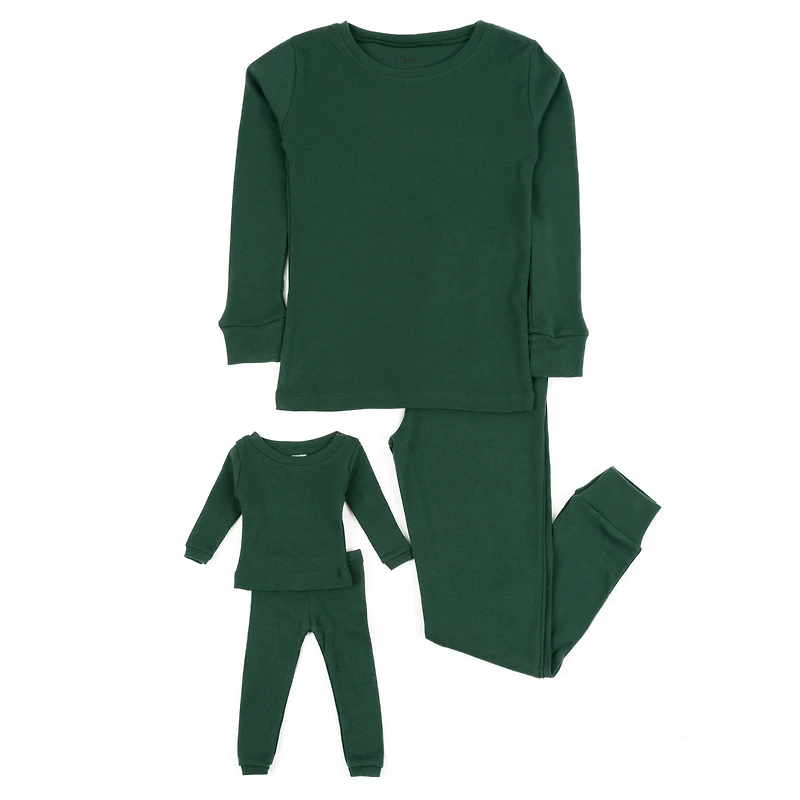Leveret Girl & Doll Matching Solid Cotton Christmas Pajamas