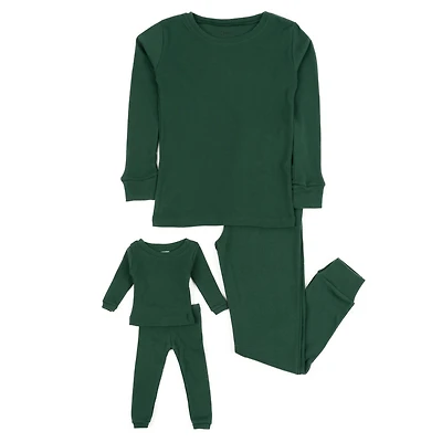 Leveret Girl & Doll Matching Solid Cotton Christmas Pajamas