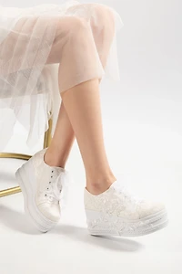 Forever & Always Womens Valencia Lace Platform Bridal Sneaker