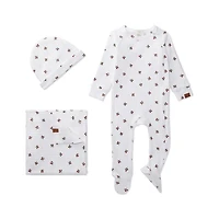 MeMoi 3 Piece Baby Girls "Flower Bud" Ribbed Cotton Rich Footie Set