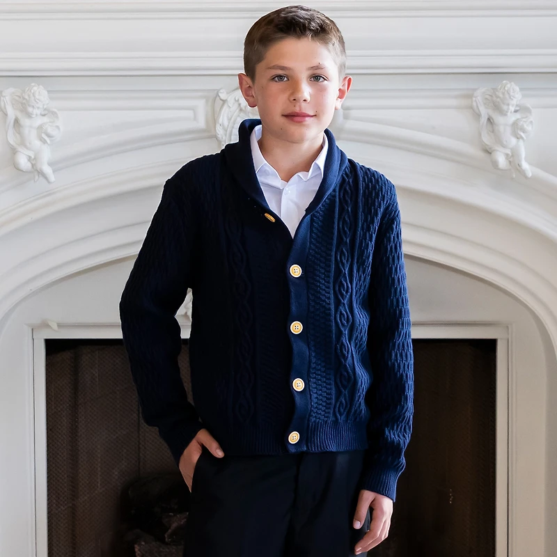 Gioberti Boy's 100% Cotton Knitted Shawl Collar Cardigan Sweater