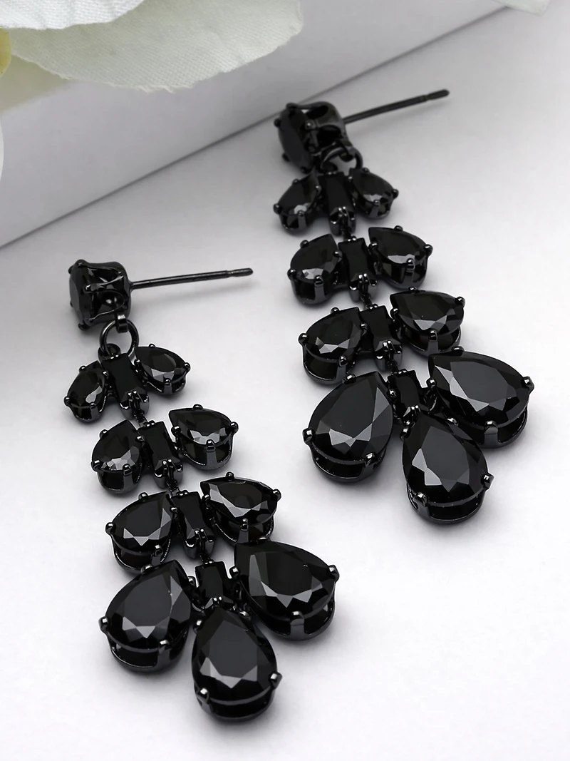 AGP PARIS Womens Jet Cluster Chandelier Earrings
