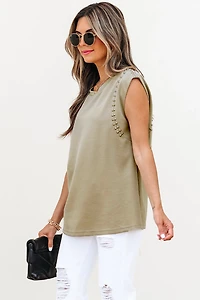 Threaded Pear Women's Julietta Studded Cap Sleeve Round Neck Top