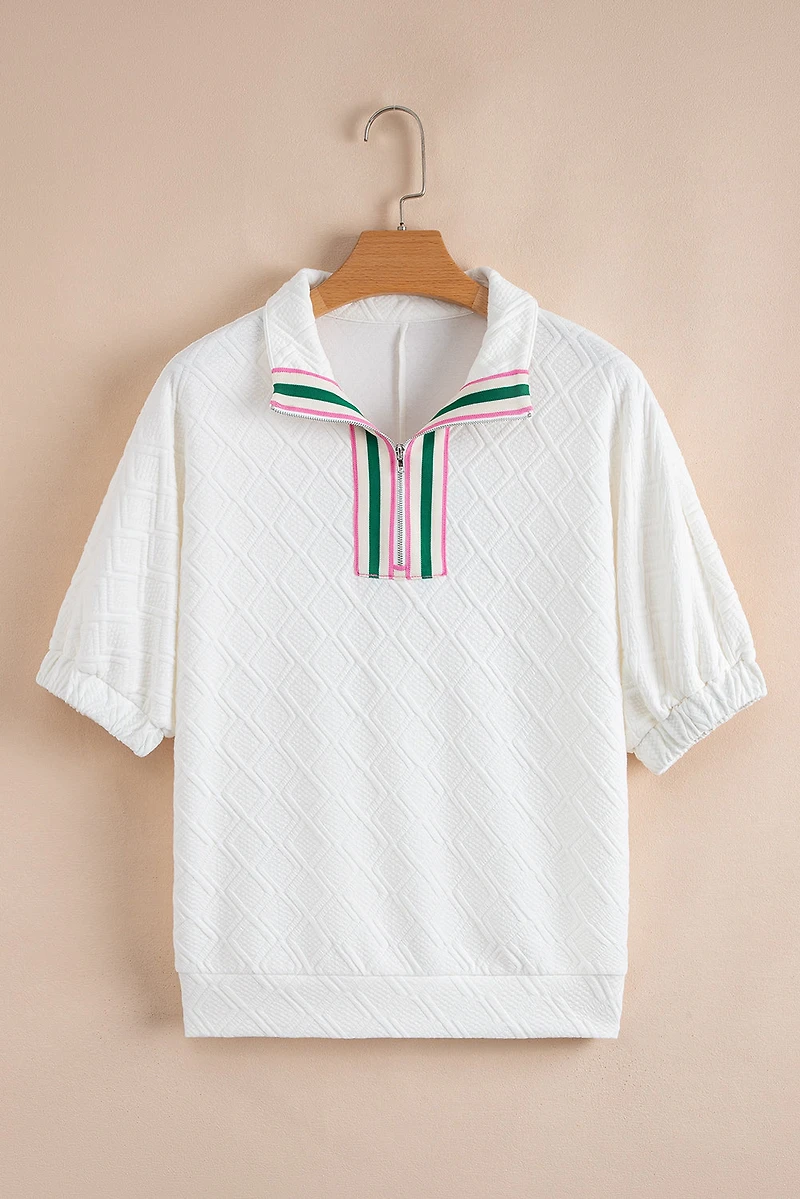 Threaded Pear Women's Kami Striped Collar Textured Blouse