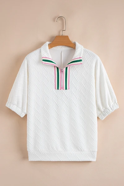 Threaded Pear Women's Kami Striped Collar Textured Blouse