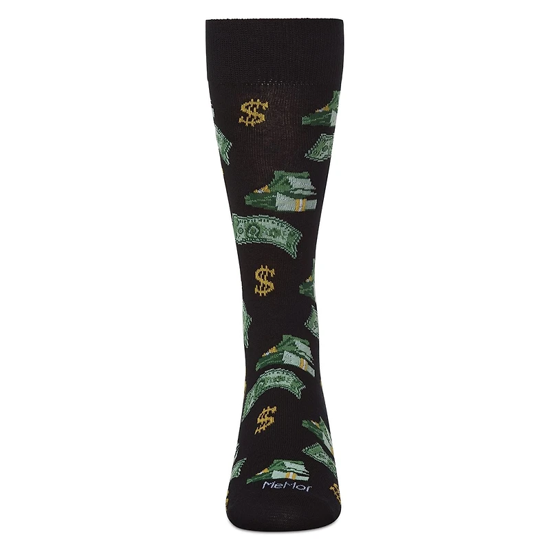 MeMoi Money Bags Cash Print Bamboo Blend Men's Crew Socks