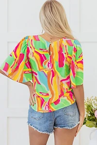 Threaded Pear Women's Angel Abstract Half Sleeve Blouse