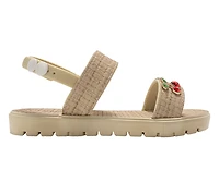 bebe Girl's Embossed Woven Sandals with Fruit Charm Accent