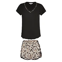 MeMoi Women's Leopard V-Neck Cotton Blend Pajama Set