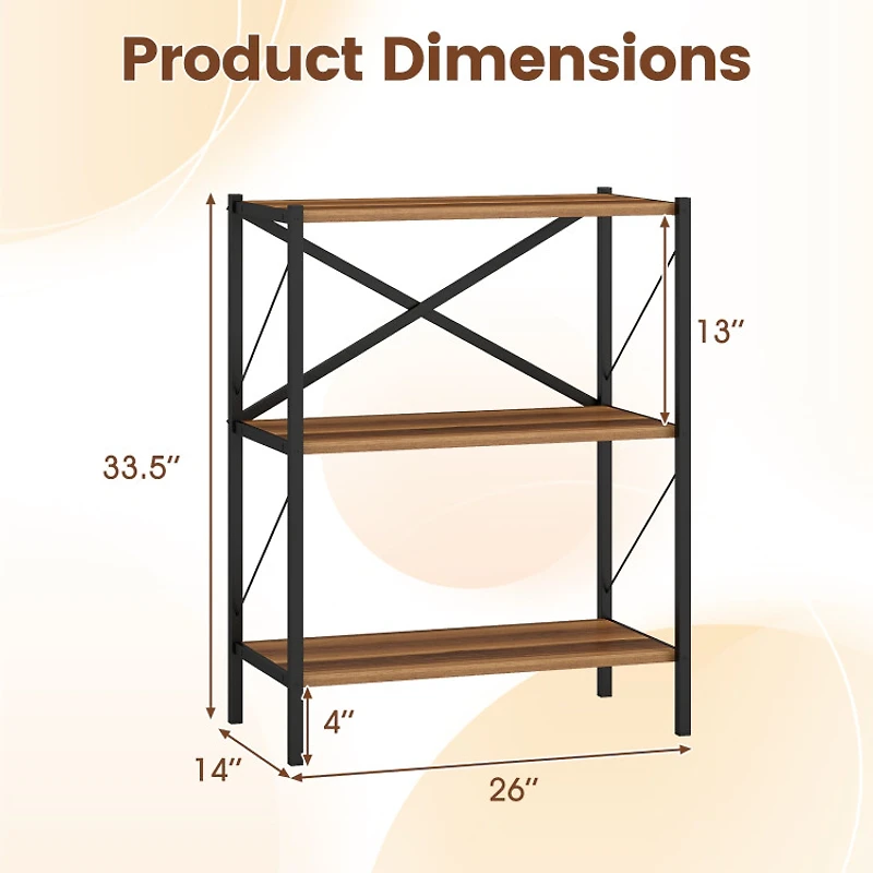 Hivvago 3-Tier Bookshelf with Heavy-Duty Metal Frame