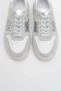 Forever & Always Womens Felipe Glitter Leather Sneakers