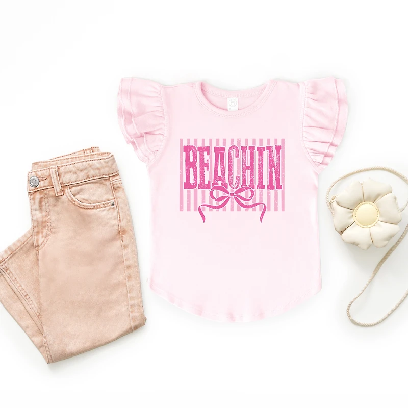 The Juniper Shop - Beachin Coquette Stripes Flutter Sleeve Graphic T-Shirt