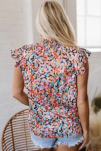 Threaded Pear Women's Elowen Floral Flutter Sleeve Blouse Top