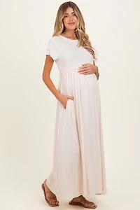 PinkBlush Womens Soft Lemon Ruffle Trim Maternity Maxi Dress