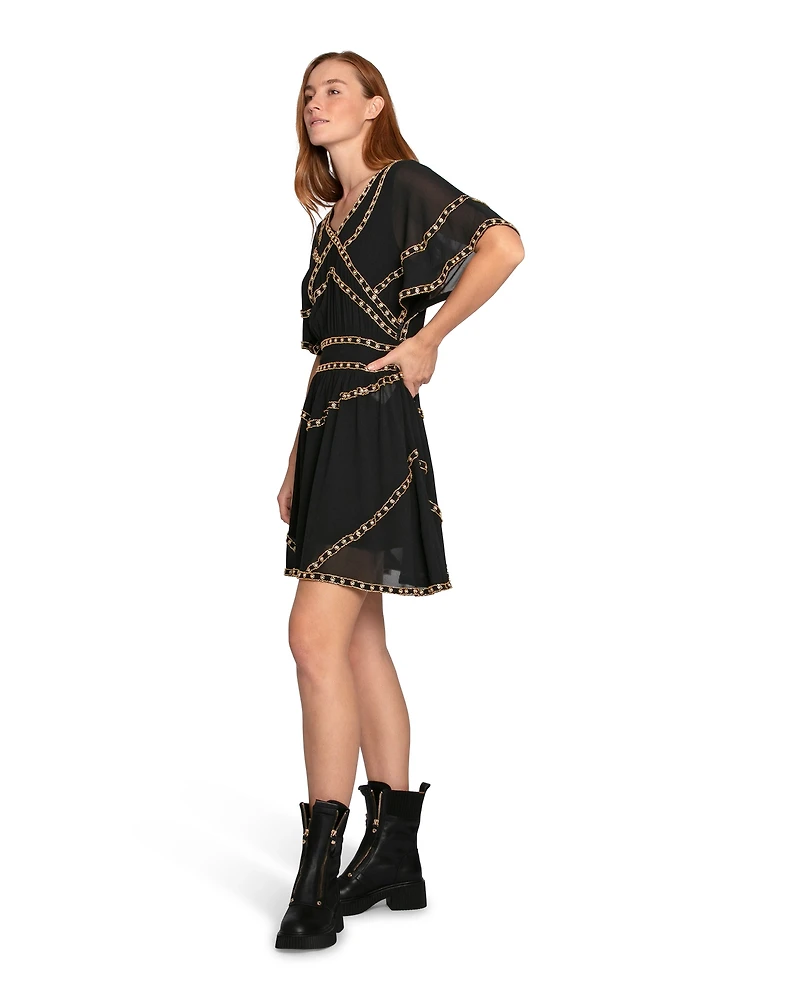 Belle & Bloom Womens Golden Mark Beaded Trim Mini Dress