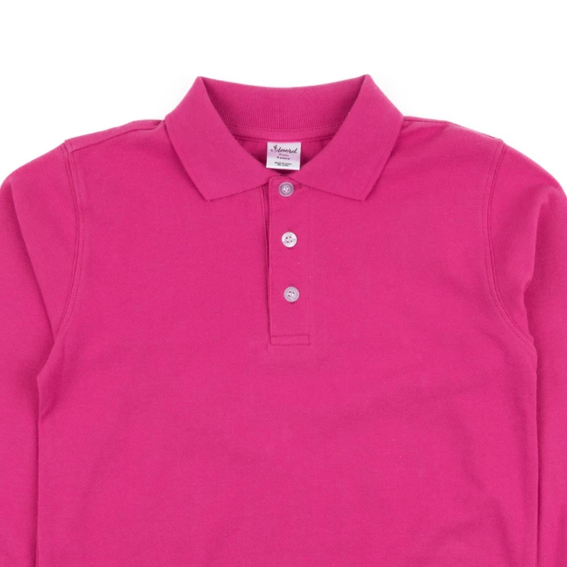 Leveret Girls Solid Long Sleeve Cotton Polo Shirt
