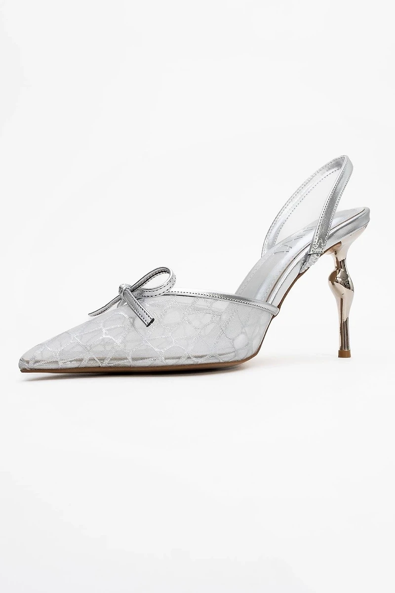 Prologue Shoes Womens Peony Mesh Bow Pointed Toe Pump