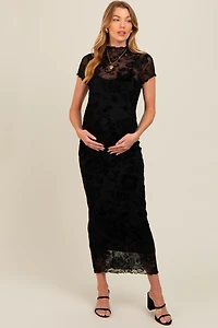 PinkBlush Womens Black Floral Mesh Overlay Fitted Maternity Maxi Dress