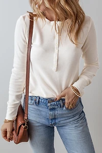 Threaded Pear Women's Teresa Color Waffle Half Long Sleeve Top