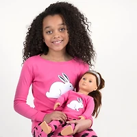 Leveret Girl & Doll Matching Long Sleeve Cotton Pink Bunny Easter Pajamas