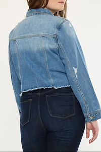 KanCan Women's Plus Distressed Denim Jacket Vianca