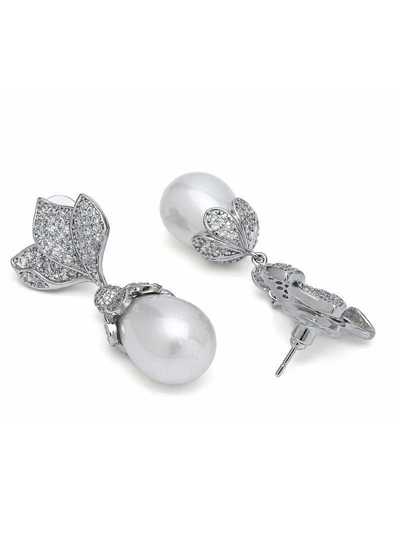 AGP PARIS Womens Leaf Pavé Pearl Drop Earrings