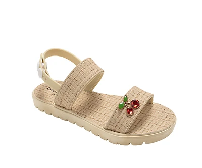bebe Girl's Embossed Woven Sandals with Fruit Charm Accent