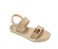 bebe Girl's Embossed Woven Sandals with Fruit Charm Accent