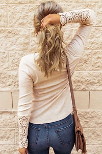 Threaded Pear Women's Denver Lace Hem Sleeve Top