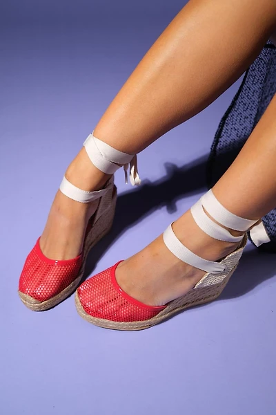 Forever & Always Womens Lions Mesh Leather Wedge Espadrilles Sandals