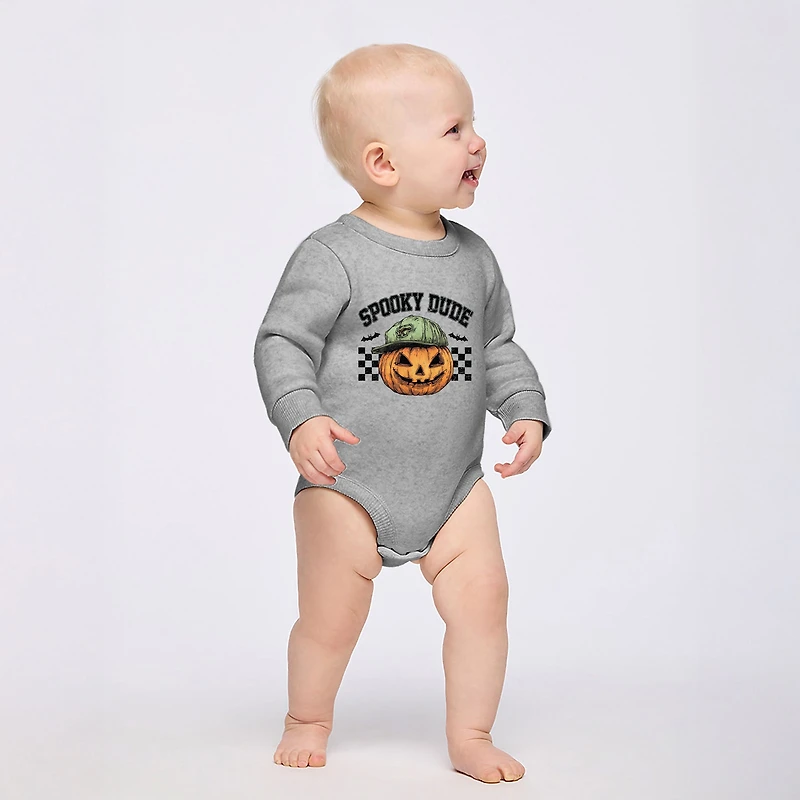 The Juniper Shop - Infant Fleece BodySuit Spooky Dude Checkered Pumpkin