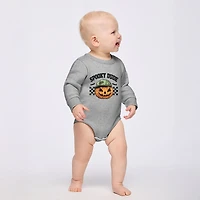 The Juniper Shop - Infant Fleece BodySuit Spooky Dude Checkered Pumpkin
