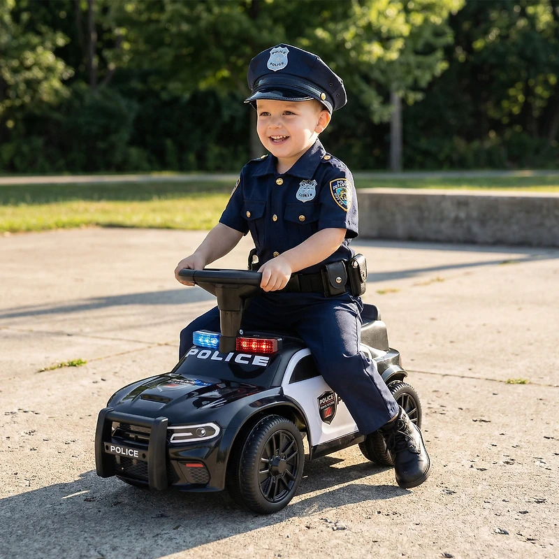 Toddler Sliding Ride On Car Police Siren 3 Music Modes Flashing Lights Anti-Tip Block 18 Months+ Black Scoot Car