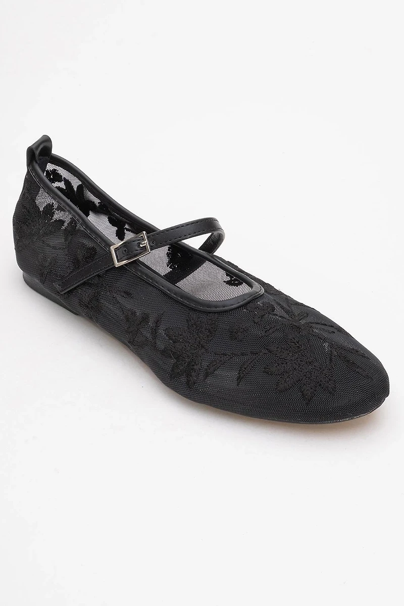 Prologue Shoes Womens Juny Mesh Floral Embroidery Ballet Flat